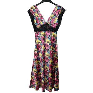 New Saints of June Night Gown Multicolor Floral Lace‎ Silk Type V-Neck Small